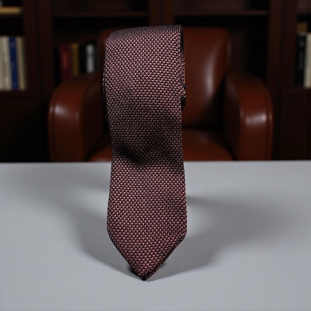 Reiss Burgundy and Black Silk Knit Patterned Tie